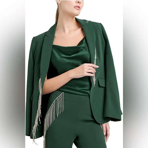 Cinq à Sept Green Blazer with Silver Fringe - Picture 3 of 5